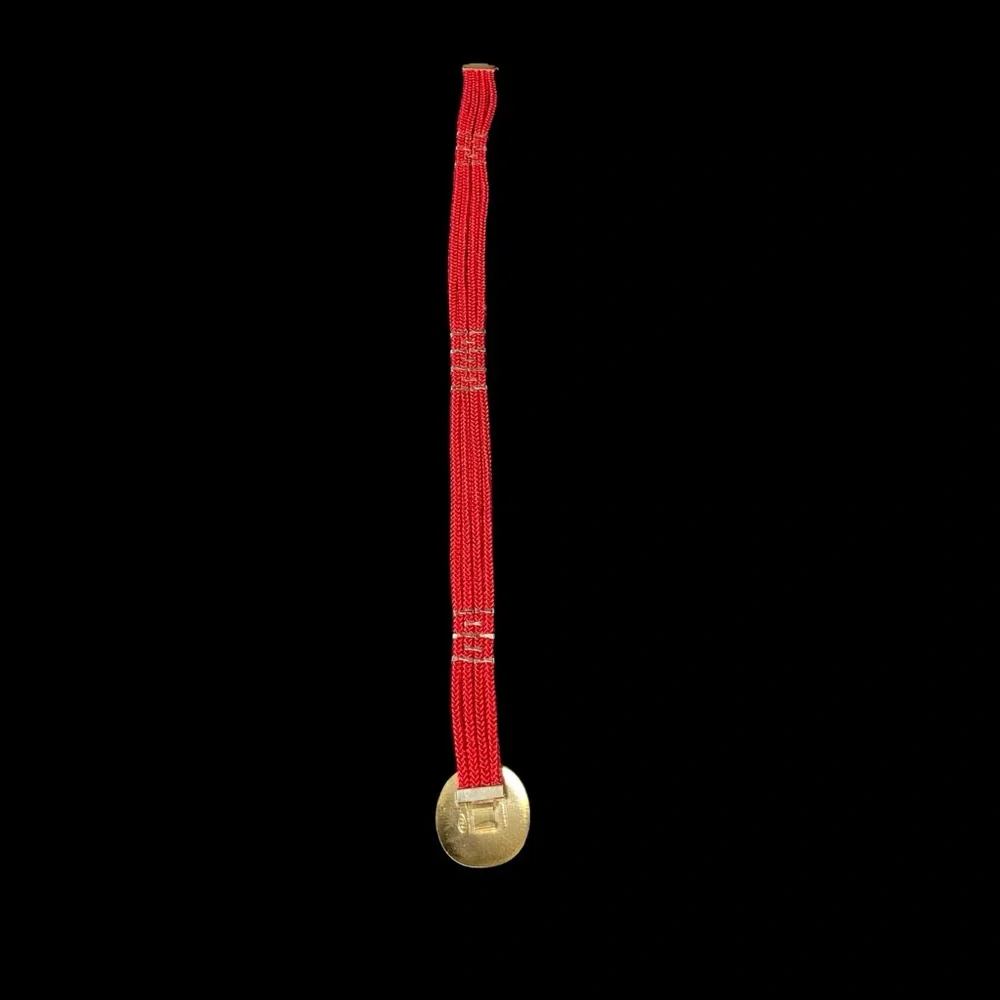Vintage Yen China House Braided Rope Enamel Buckle Red